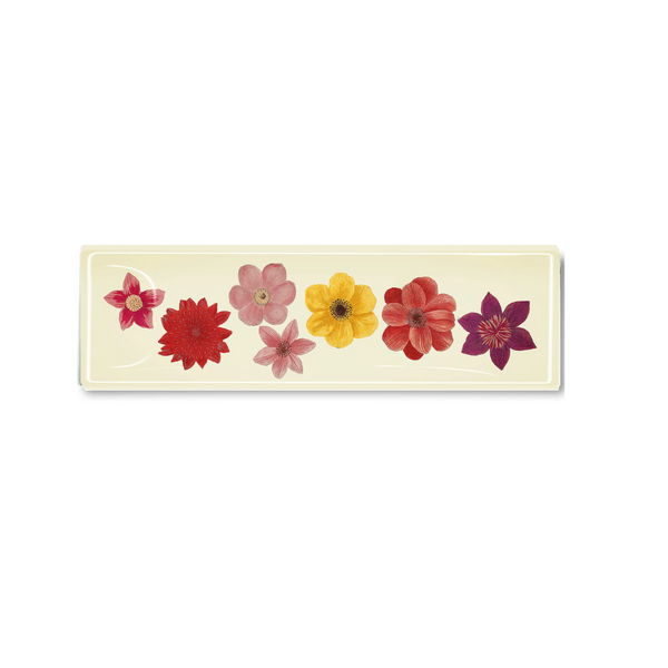 Seven Colorful Flowers Decoupage Glass Tray