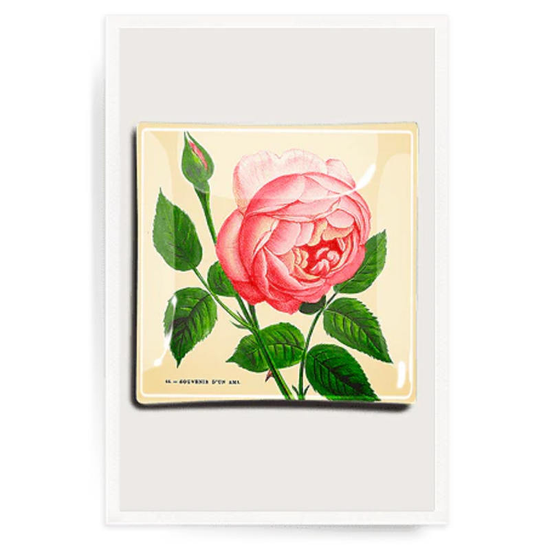 Pink Rose Blossom Decoupage Glass Tray