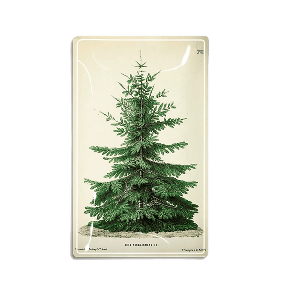 Vintage Christmas Tree Decoupage Glass Tray, Large