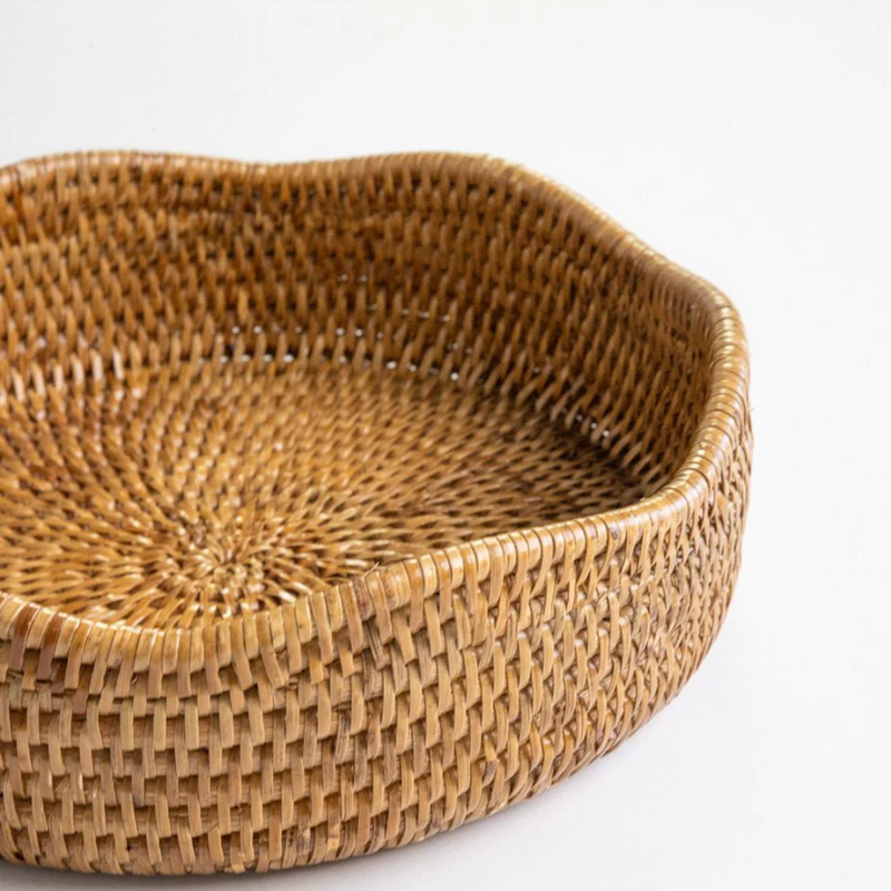 Woven Rattan Scalloped Bowl