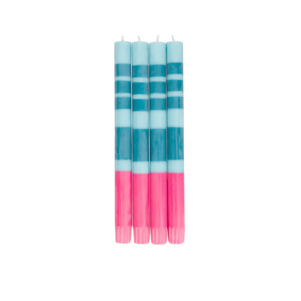 Pink & Blue Striped Candles s/4