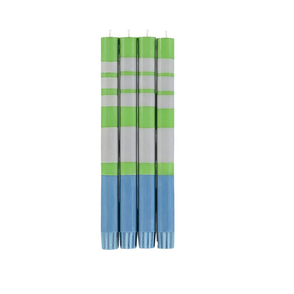 Blue & Green Striped Candles s/4