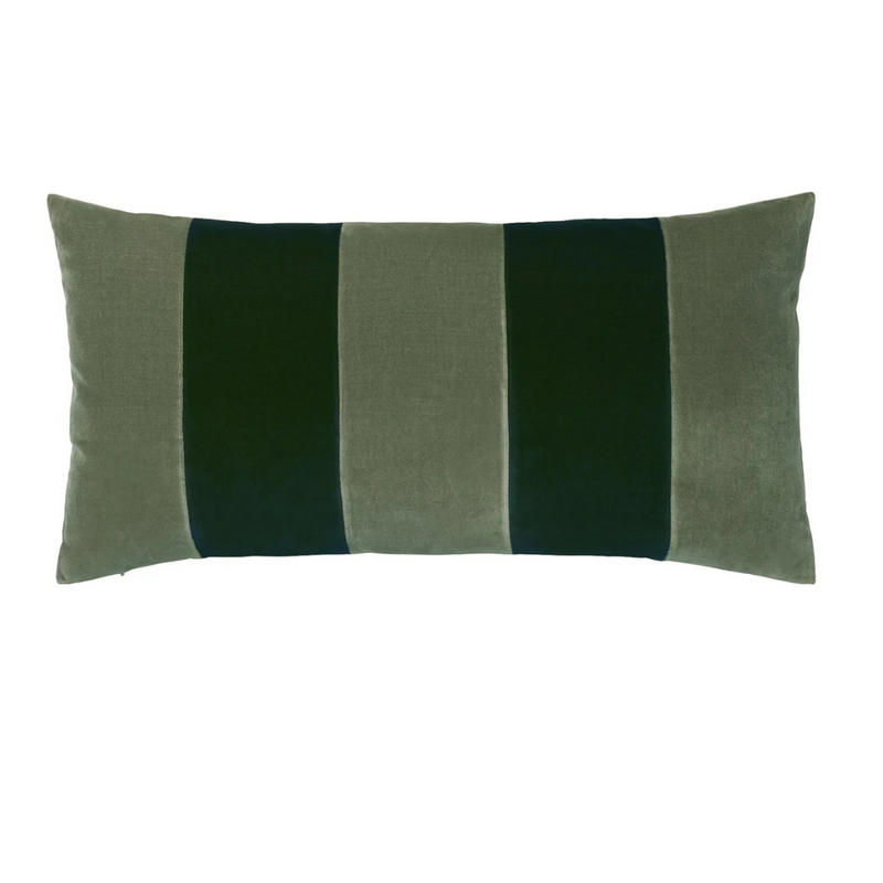 Striped Velvet Pillow - Artichoke/Emerald