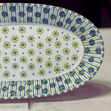 White/Teal Oval Platter