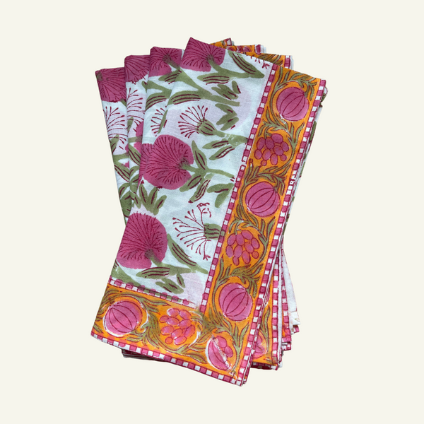 S/4 Tangerine Border Napkins