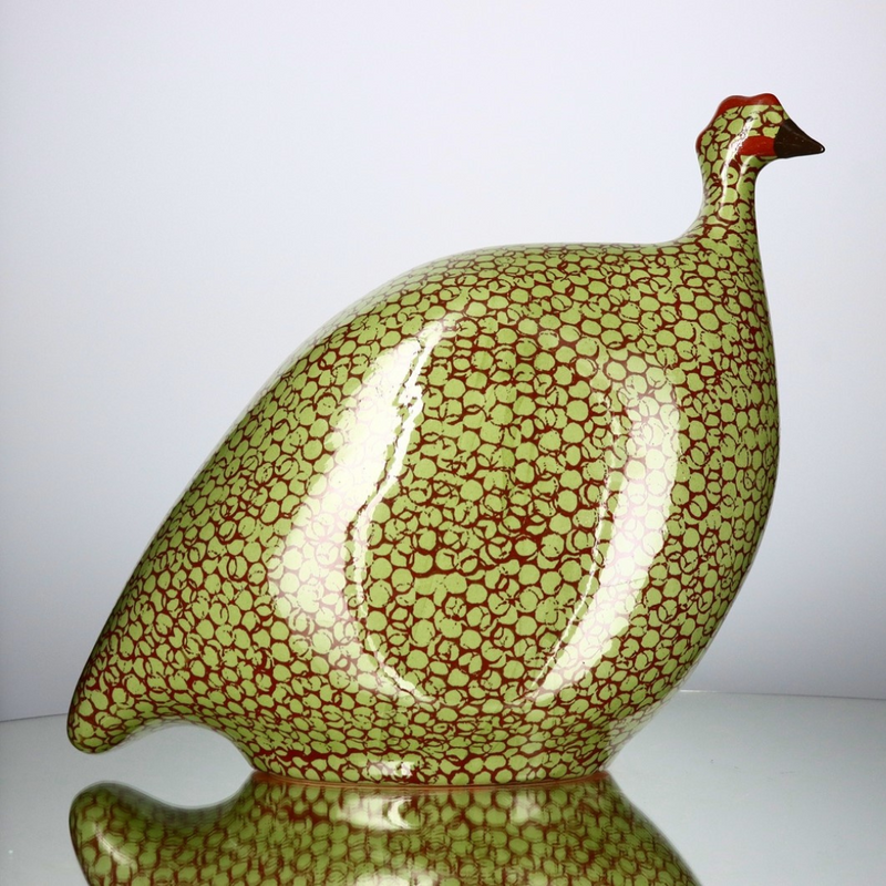 Guinea Fowl Green Splashes Spotted Bordeaux - Large