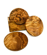Olive Wood Round Coaster Set