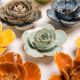 Milk Teal Elegance Ranunculus Ceramic Flowers - Modern Decor