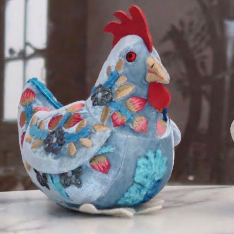 Hope Silk Velvet Embroidered Small Chicken in Heavenly Blue