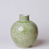 Green and White Porcelain Scrolling Lotus Globe Vase