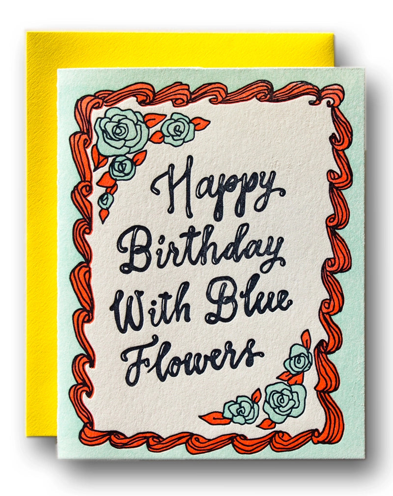 Happy Bday w/Blue Flowers Card