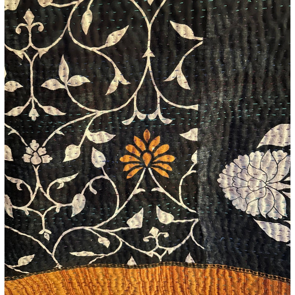Kantha Throw - Black & Orange