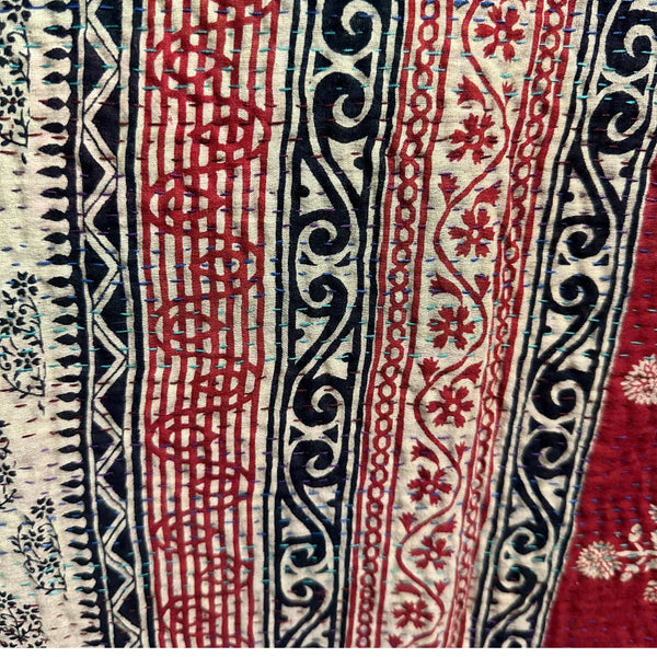 Kantha Throw - Beige, Blue, Red