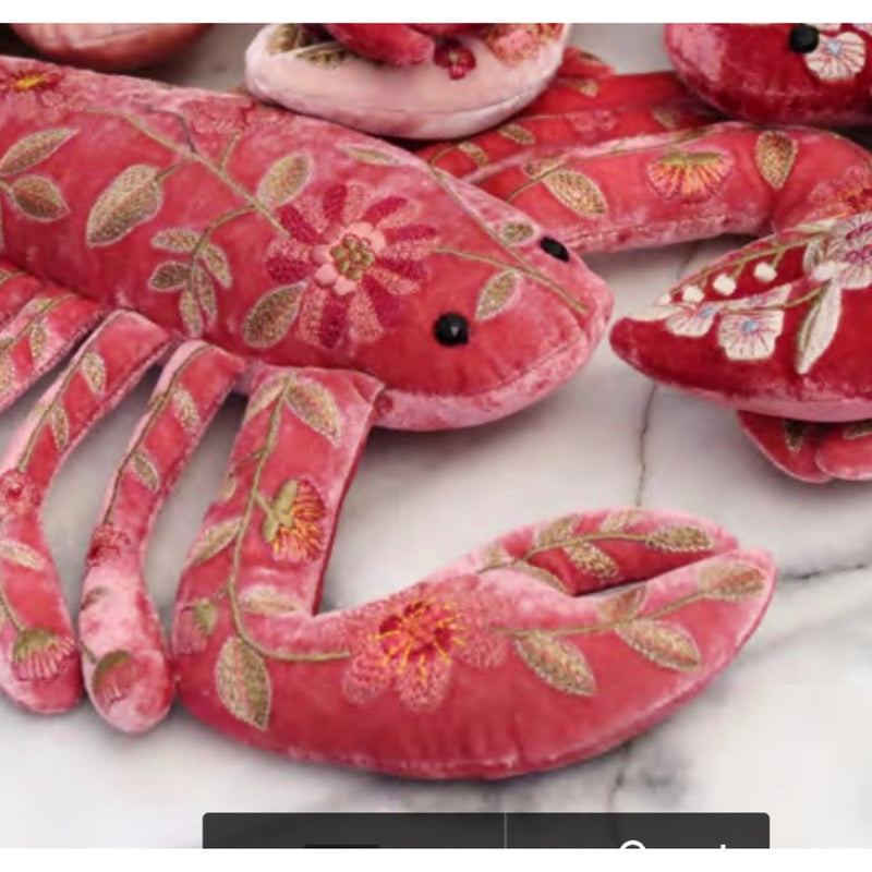 Megan Silk Velvet Embroidered Lobster in Cyclamen