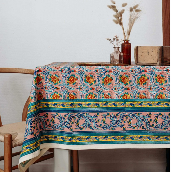 55" x 92" Rectagular Jaipur Peach Tablecloth