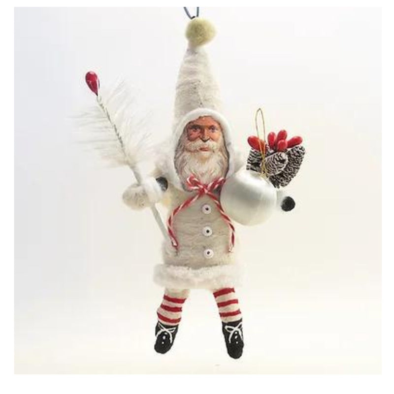 White Santa Goose Feather Ornament