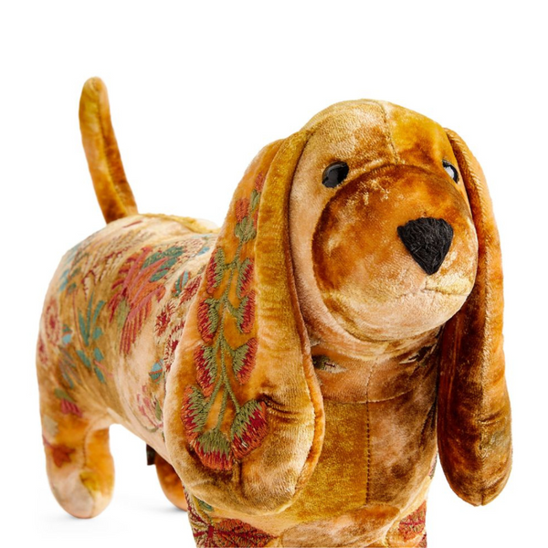 Madame Bovary Silk Velvet Embroidered Dachshund in Shaded Yellow