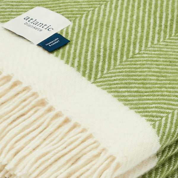 Kelp Green Herringbone Wool Blanket