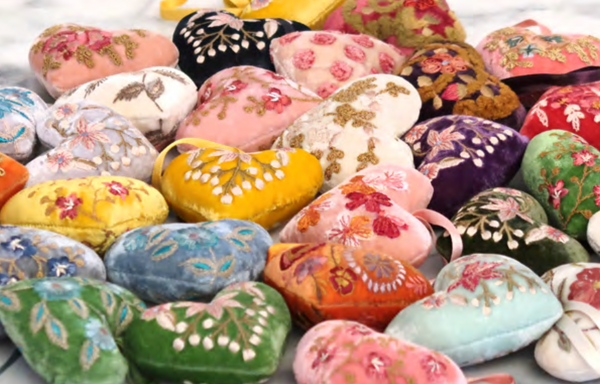 Silk Velvet Embroidered Heart - Assorted Colors