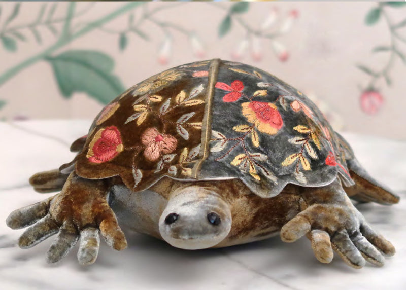 Abby Silk Velvet Embroidered Turtle in Shaded Lake