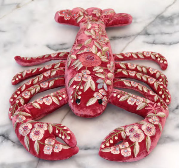 Liza Silk Velvet Embroidered Lobster in Watermelon